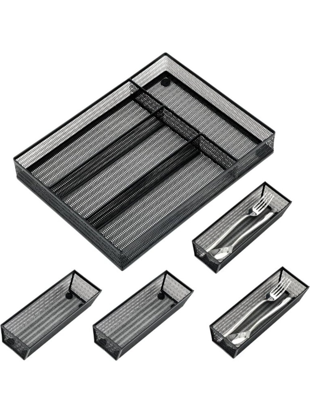5-Pack Black Mesh Drawer Organizer Set - Stylish Storage Solution for Home